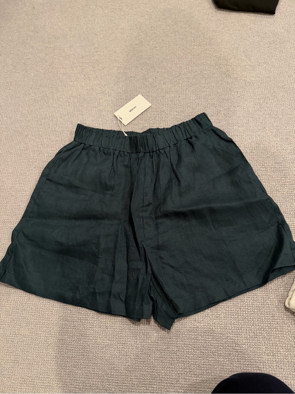 Mikoh Dark Green Elastic Waist Linen Bermuda Shorts